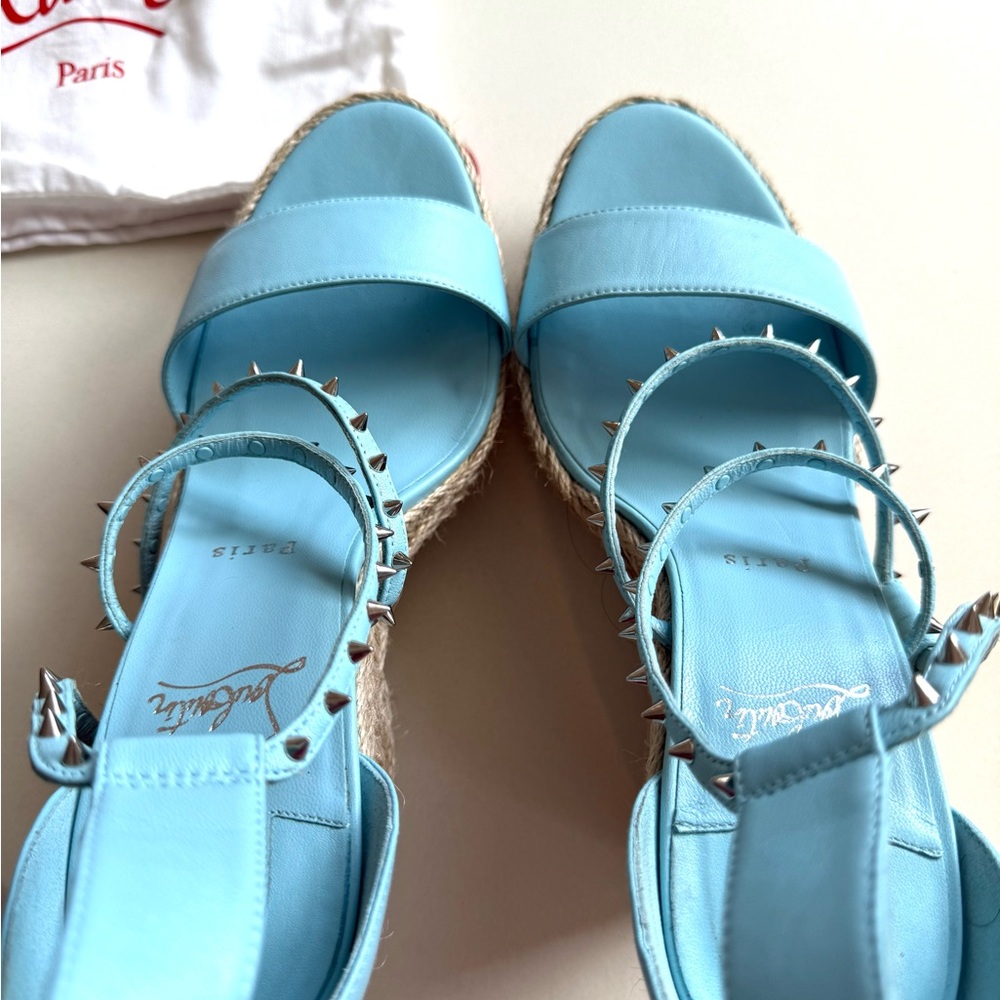 Christian Louboutin Blue Espadrilles with Ankle Strap and Open-Toe